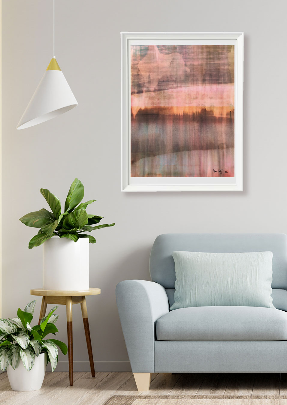 Peinture de paysage abstraite exposée dans un salon