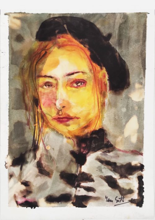 Portrait de la fille jaune au béret