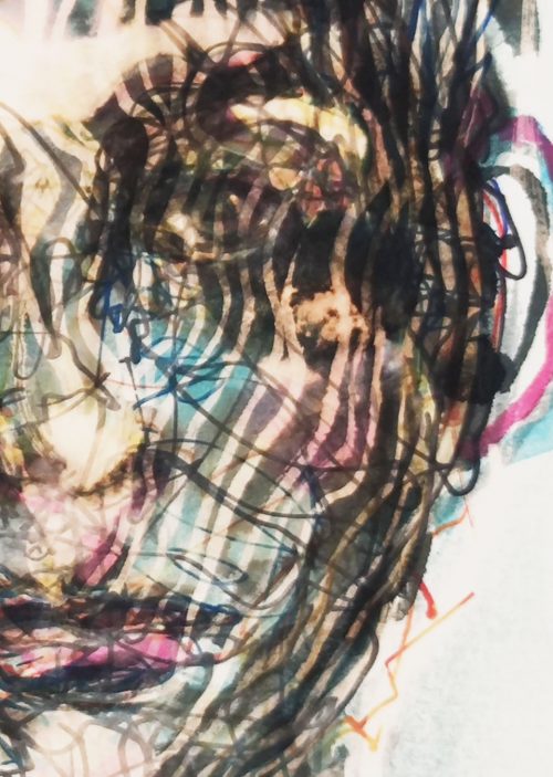 Zoom sur le visage de l'homme labyrinthe