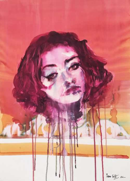 Portrait "Pensive sur fond orange"