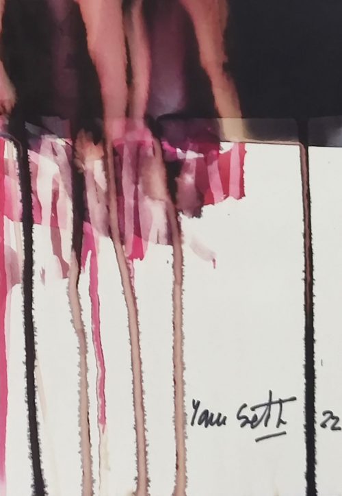 Détail du bas de l'oeuvre avec la signature de l'artiste peintre