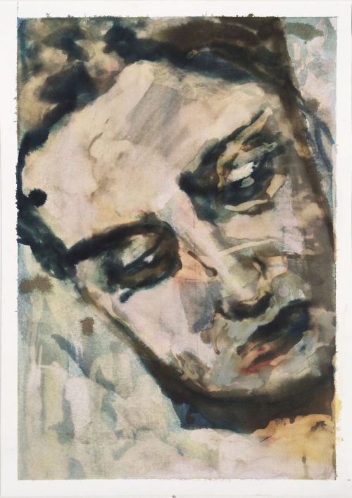 Portrait couché | peinture à l'encre par l'artiste Yann Seth