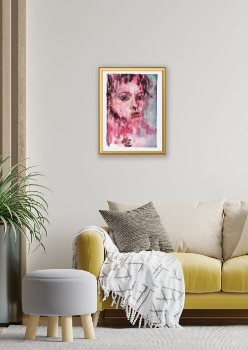Le tableau "Souvenir Rose" présenté dans un cadre doré