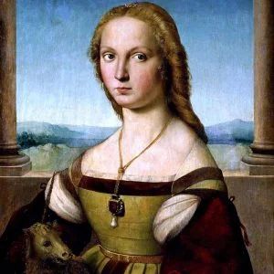 Peinture, la femme à la licorne par Raphaël